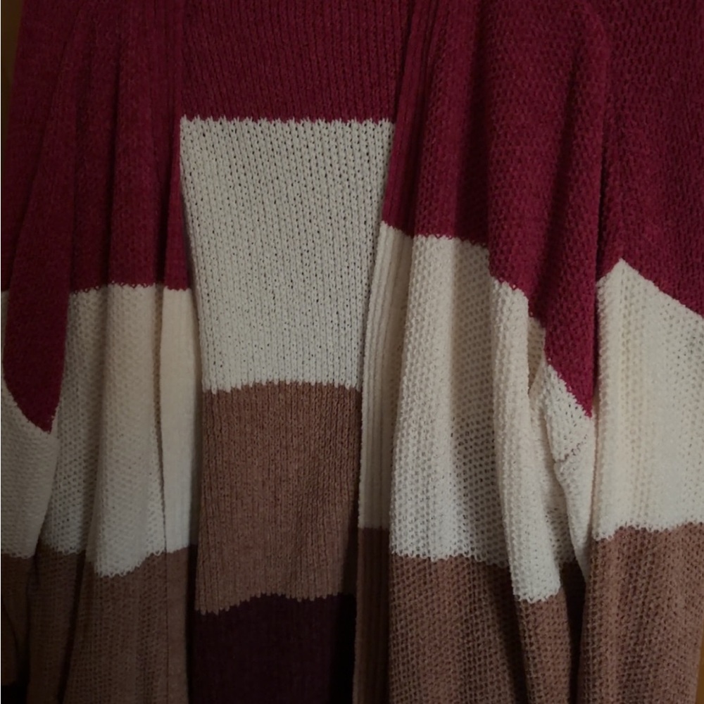 Belk Burgundy and Cream Colorblock Cardigan